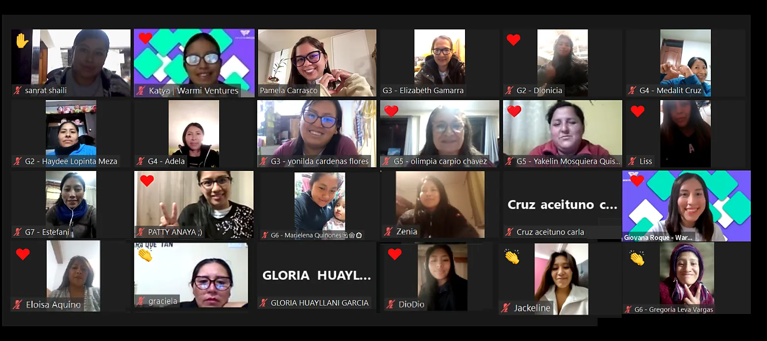 Sesión virtual con equipos de trabajo identificados por grupo