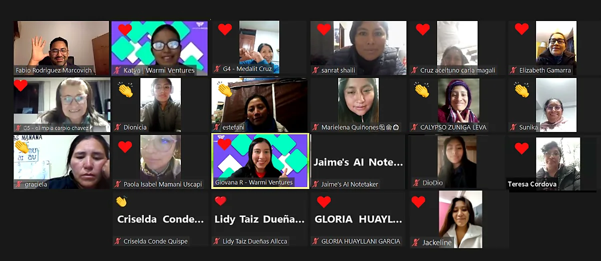 Clase virtual con emprendedoras conectadas desde distintas regiones